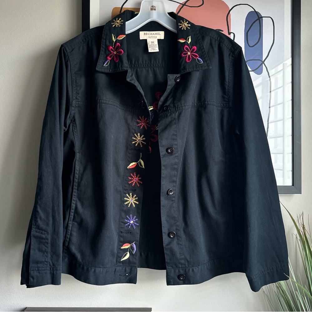 Vintage Black Jacket with Floral Embroidery